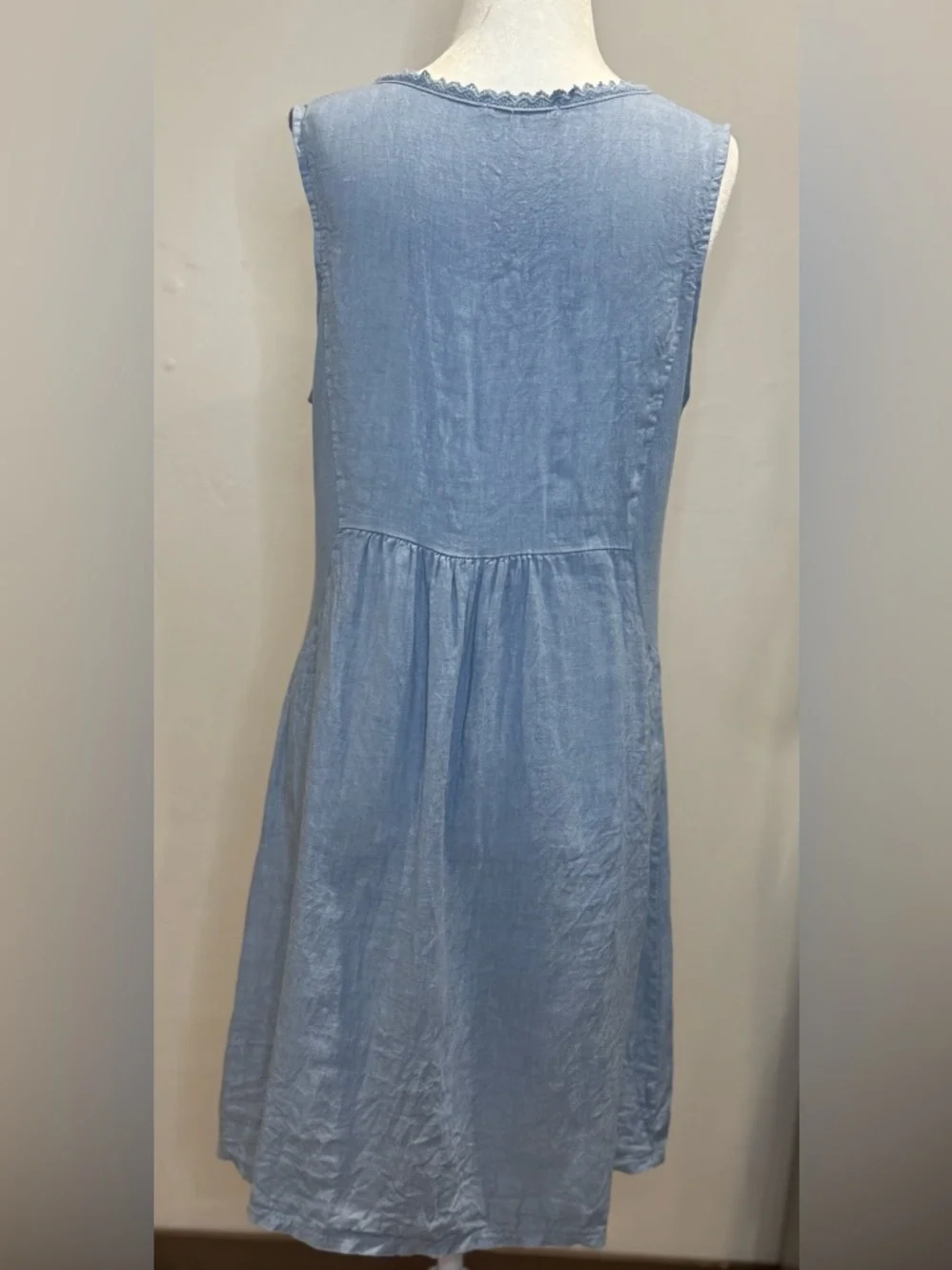 Terzo Millennio Light Blue Sleeveless Italian Linen Dress Small - Picture 4 of 10